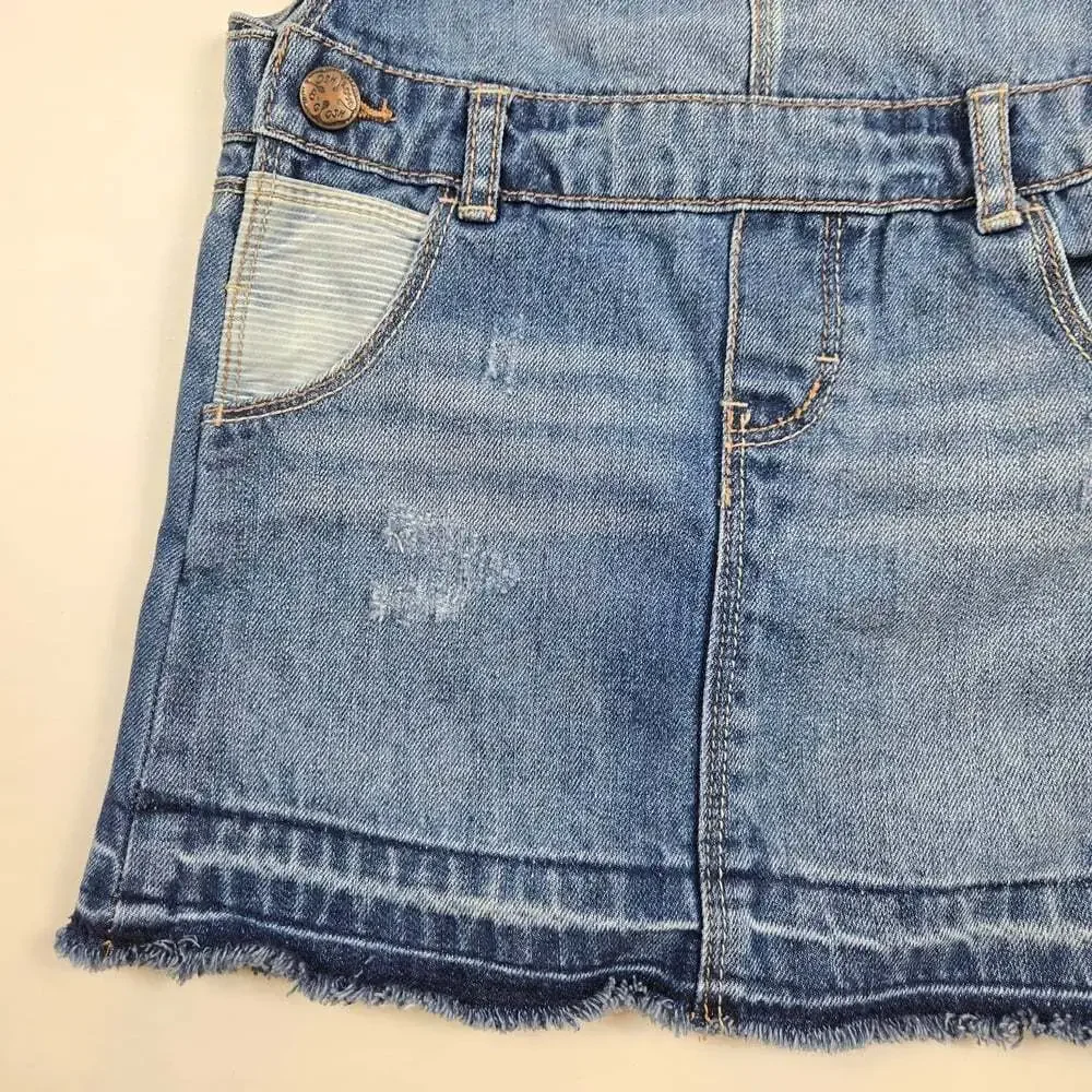 OshKosh B'gosh Girls' Blue Denim Overall Skirt  Dress 4T Distressed Raw Hem